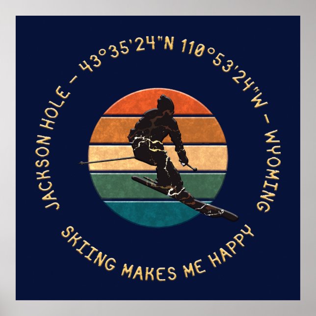 Ski Jackson Hole, Wyoming - Man Skier, Gelber Text Poster (Vorne)