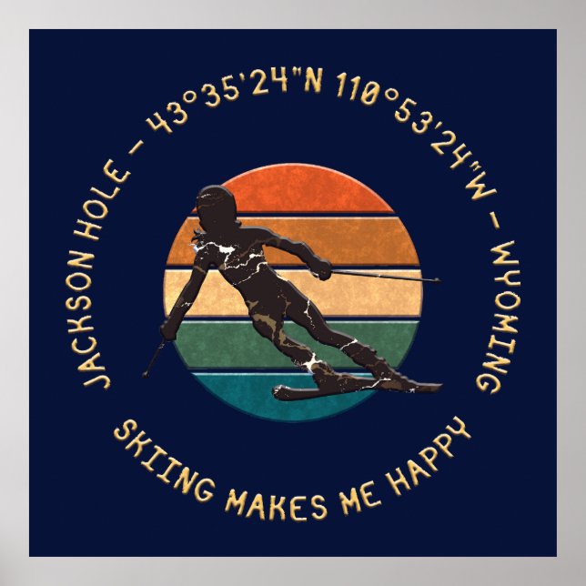 Ski Jackson Hole, Wyoming - Skierin auf Dunkel Poster (Vorne)