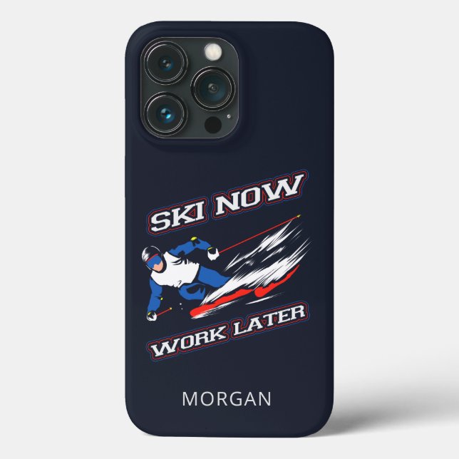 Ski jetzt arbeiten später Skifans Personalisiert Case-Mate iPhone Hülle (Rückseite)