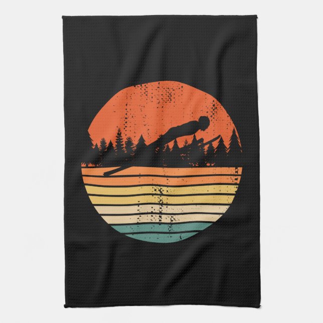 Ski Jumping Retro Ski Jumper Geschenk Geschirrtuch (Vertikal)