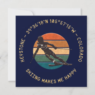 Ski Keystone, Colorado - Frauenski, Gelber Text Feiertagskarte