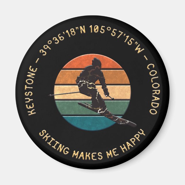 Ski Keystone, Colorado - Man Skier, gelber Text Magnet (Vorne)