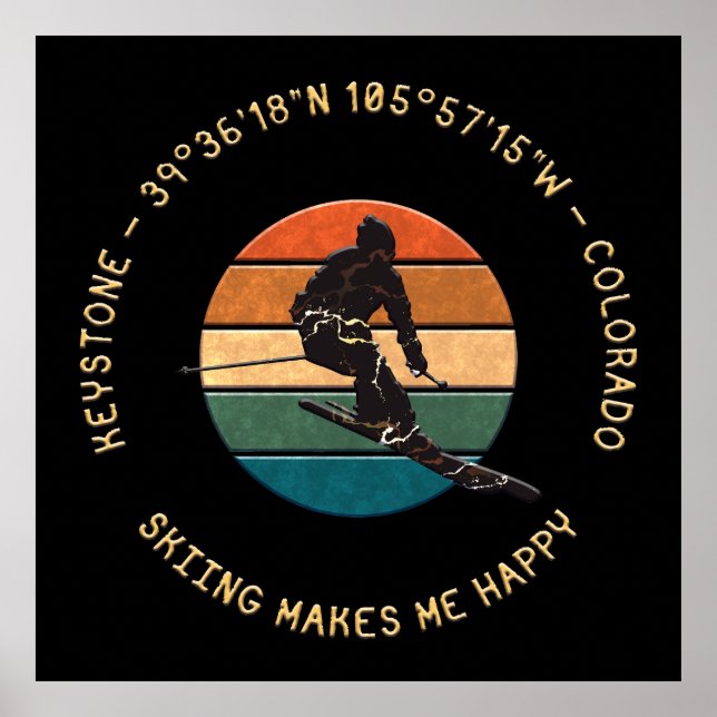 Ski Keystone, Colorado - Man Skier, gelber Text Poster (Vorne)