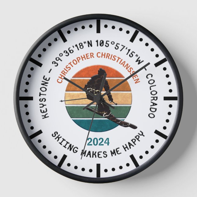 Ski Keystone, Colorado - Man Skier, Schwarzer Text Uhr (Vorderseite)