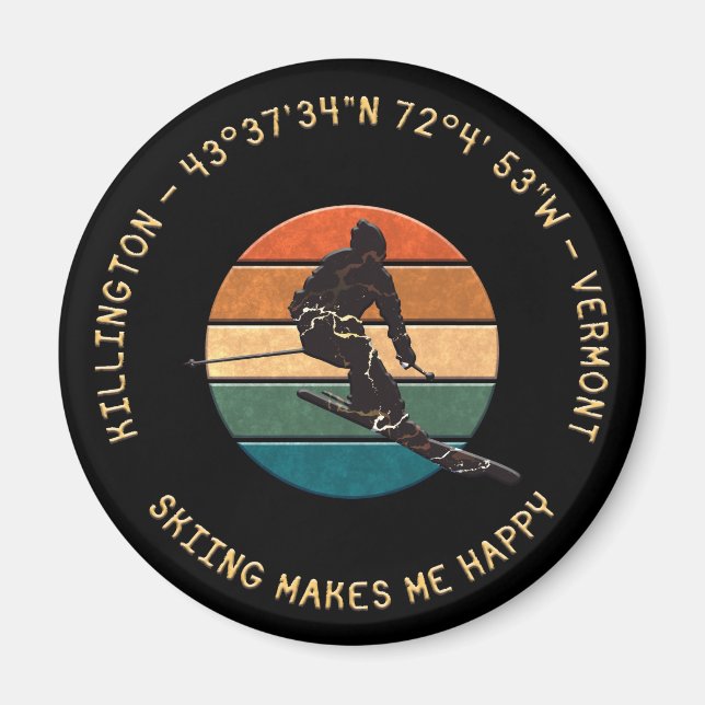 Ski Killington, Vermont - Man Skier, gelber Text Magnet (Vorne)