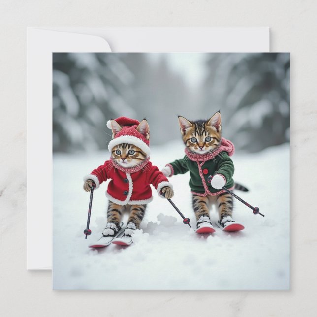 Ski Kitty Weihnachten Karte (Vorderseite)
