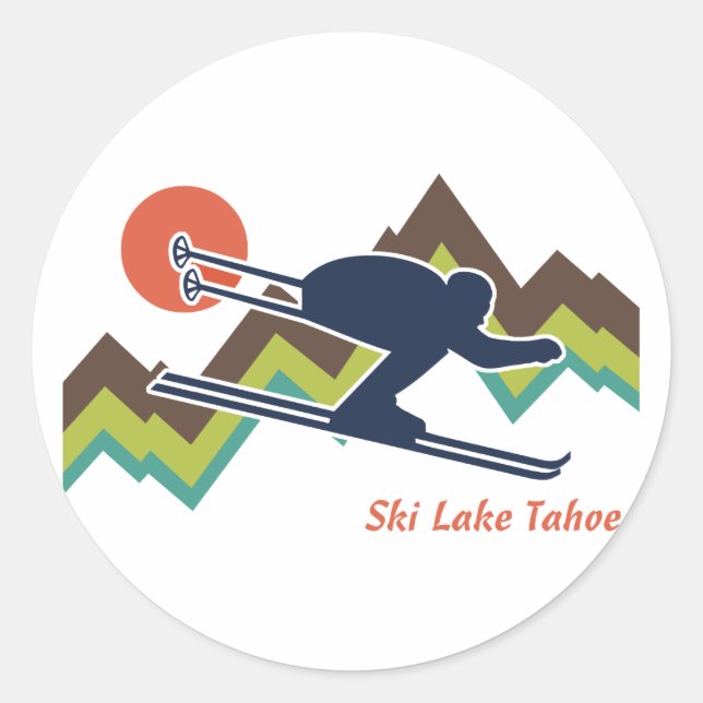 Ski Lake Tahoe Runder Aufkleber (Vorderseite)