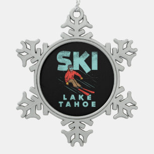 Ski Lake Tahoe Schneeflocken Zinn-Ornament