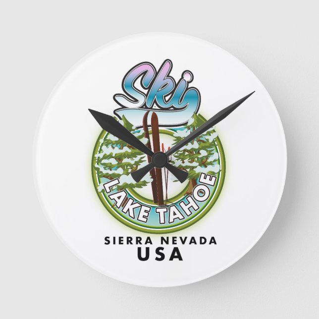 Ski Lake Tahoe Sierra Nevada USA Runde Wanduhr (Vorderseite)