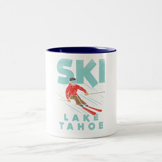 Ski Lake Tahoe Zweifarbige Tasse (Mittel)