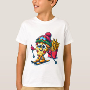 Ski Lesson Pizza Französisch Fry Skifahren Pizza L T-Shirt