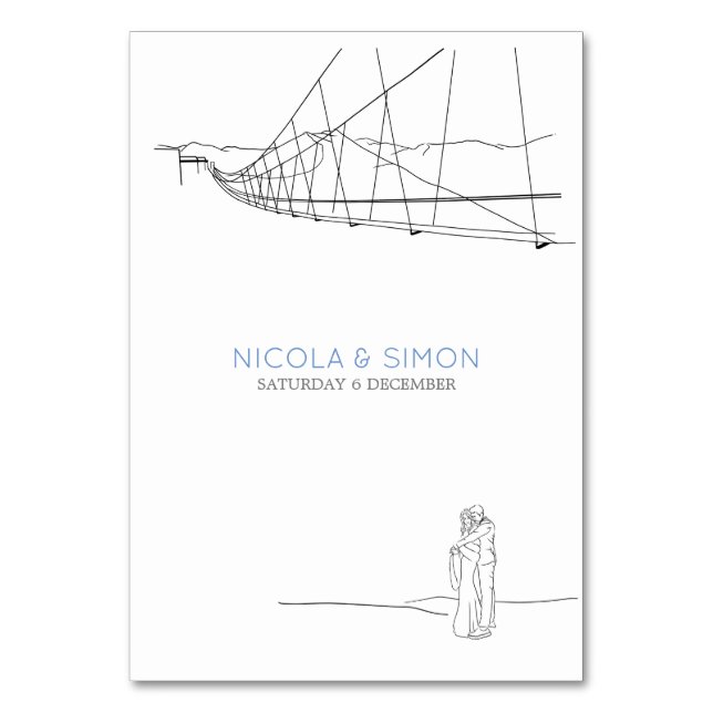 Ski-Liebhaber in der Liebe Luftseilbahn Berggipfel Tischnummer (Vorderseite)