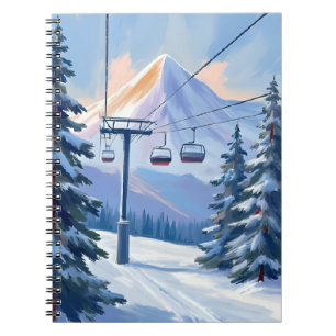 Ski Lift Berg Winter Aquarell Skifahren Notizblock