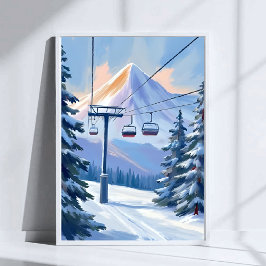Ski Lift | Berg Winter Aquarell Skifahren Poster