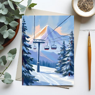 Ski Lift   Berg Winter Aquarell Skifahren Postkarte