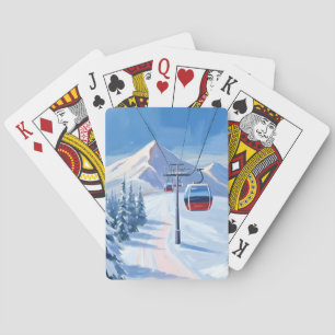 Ski Lift Schneebebirg Seilbahn Wasserfarben Spielkarten