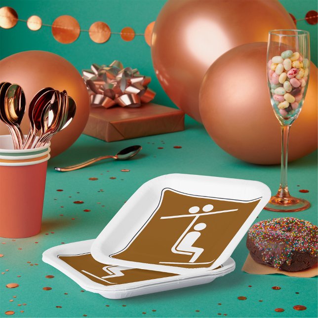 Ski Lift Symbol Rustic Winter Sports Icon Pappteller (Von Creator hochgeladen)