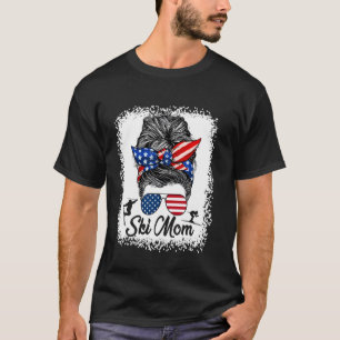 Ski-Mama-Unordentlicher Dutt USA-Flagge-Brille 4. T-Shirt