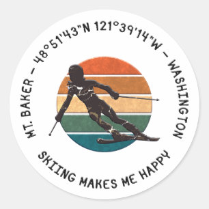 Ski Mt. Baker, Washington - Lady Skier, Schwarzer Runder Aufkleber