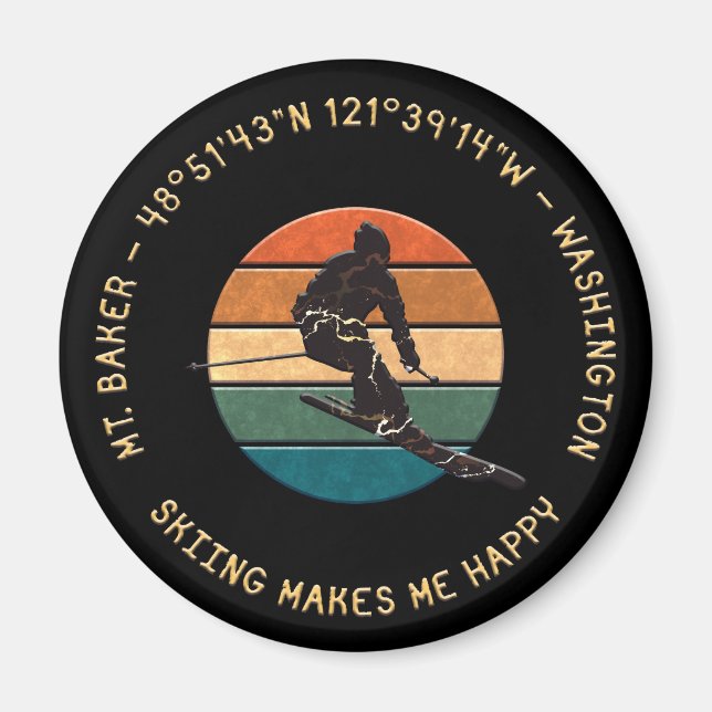 Ski Mt. Baker, Washington - Man Skier, Gelber Text Magnet (Vorne)