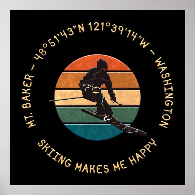 Ski Mt. Baker, Washington - Man Skier, Gelber Text Poster (Vorne)