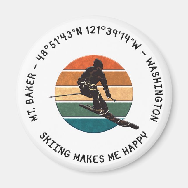 Ski Mt. Baker, Washington - Man Skier, Schwarzer T Magnet (Vorne)