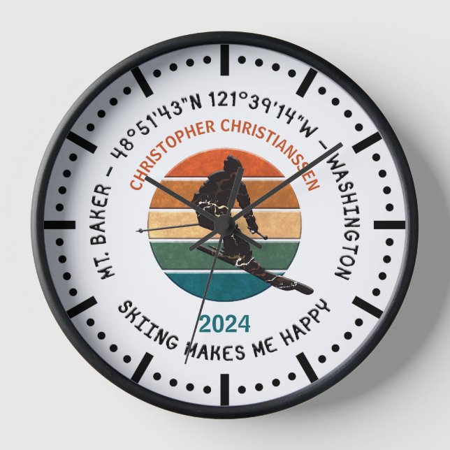 Ski Mt. Baker, Washington - Man Skier, Schwarzer T Uhr (Vorderseite)