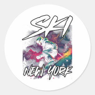 Ski New York Abenteuer Skifahren Skifahren New Yor Runder Aufkleber