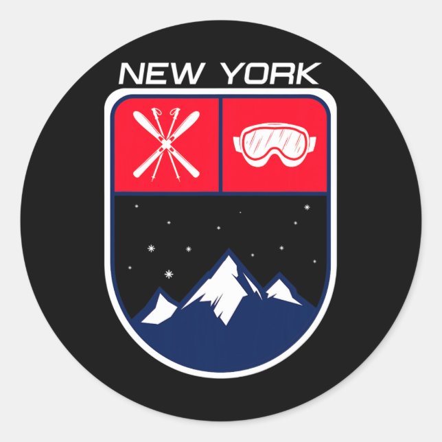 Ski New York Mountain Skipass Skipass Po Runder Aufkleber (Vorderseite)
