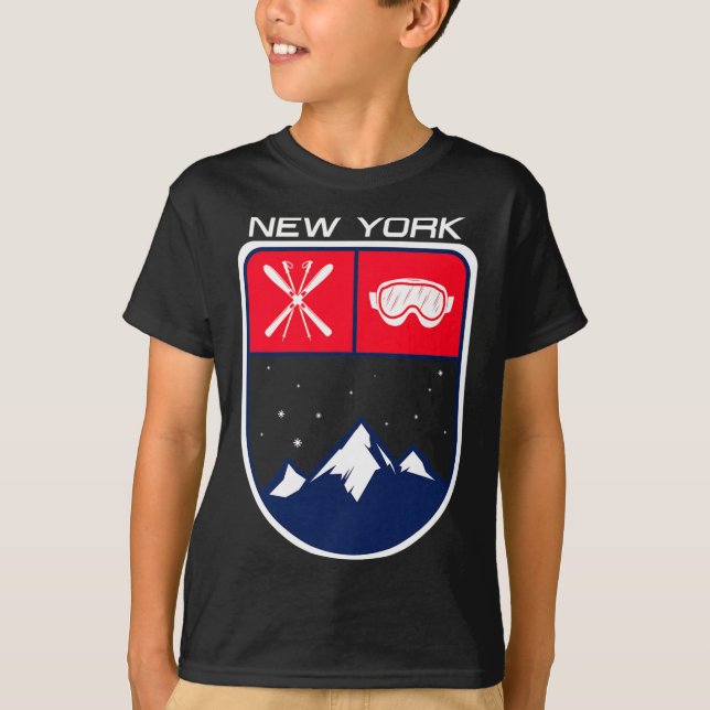 Ski New York Mountain Skipass Skipass Po T-Shirt (Vorderseite)