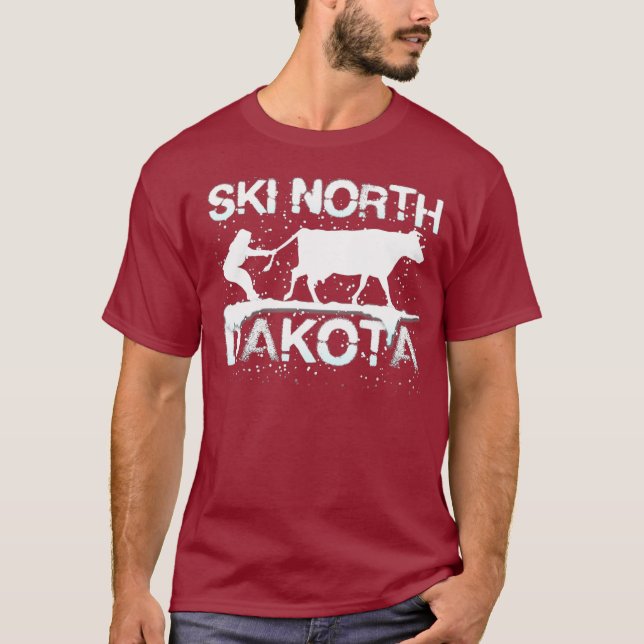 Ski North Dakota Staat Kuh Lover Bauer Skifahren T-Shirt (Vorderseite)