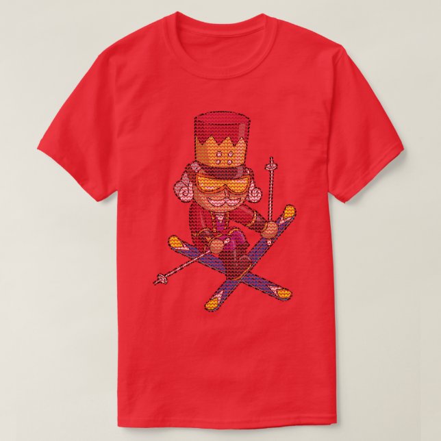 Ski Nutcracker Ski Weihnachten Strick Pattern Skie T-Shirt (Design vorne)