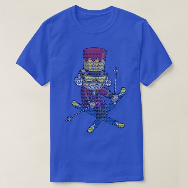 Ski Nutcracker Ski Weihnachten Strick Pattern Skie T-Shirt (Design vorne)