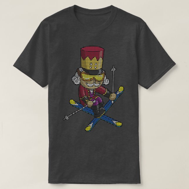 Ski Nutcracker Ski Weihnachten Strick Pattern Skie T-Shirt (Design vorne)