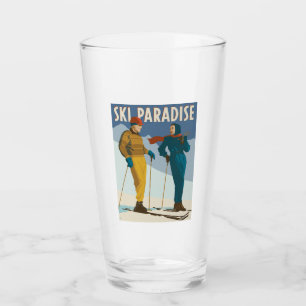 Ski-Paradies Vintage-Druck Glas