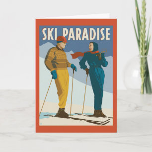 Ski-Paradies Vintage-Druck Karte
