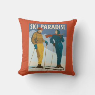 Ski-Paradies Vintage-Druck Kissen