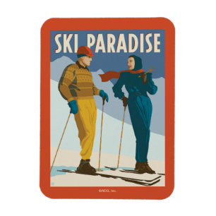Ski-Paradies Vintage-Druck Magnet