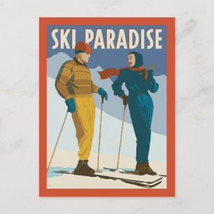 Ski-Paradies Vintage-Druck Postkarte