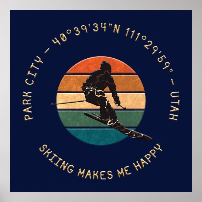 Ski Park City, Utah - Man Skier Golden Text Poster (Vorne)
