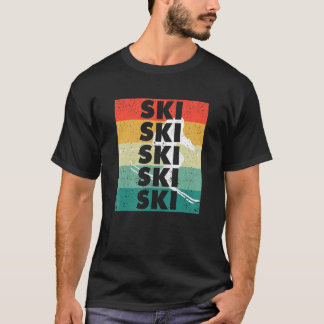 Ski Retro Vintage Skipiste Silhouette Skier Downhi T-Shirt