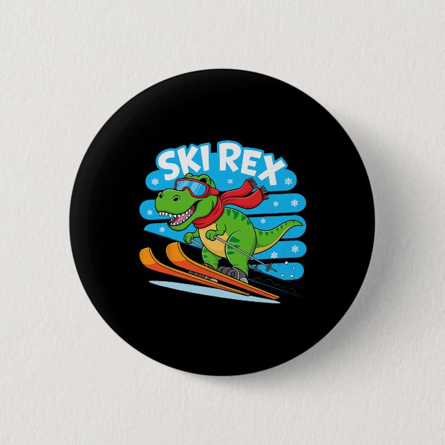 Ski Rex Lustiger Skifahrender Dinosaurier Winter S Button (Vorderseite)