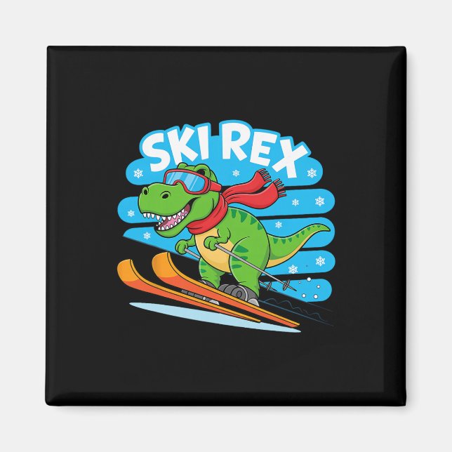 Ski Rex Lustiger Skifahrender Dinosaurier Winter S Magnet (Vorne)