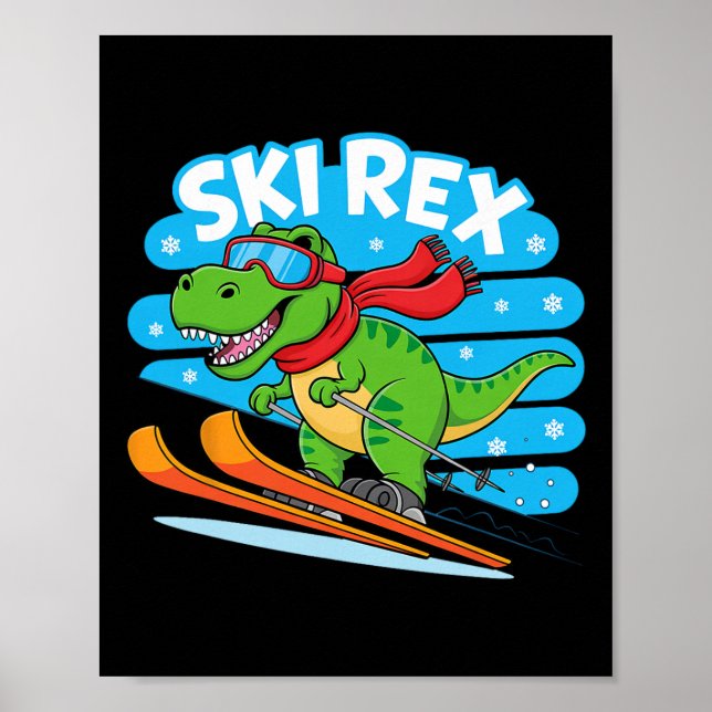 Ski Rex Lustiger Skifahrender Dinosaurier Winter S Poster (Vorne)