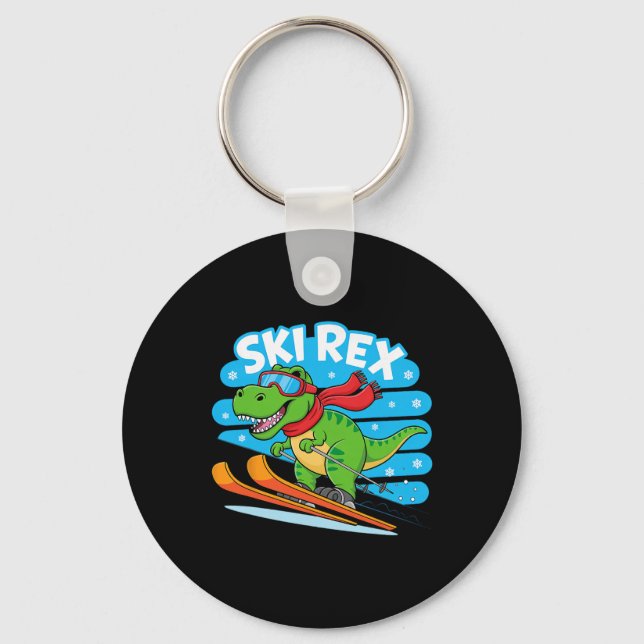Ski Rex Lustiger Skifahrender Dinosaurier Winter S Schlüsselanhänger (Vorderseite)