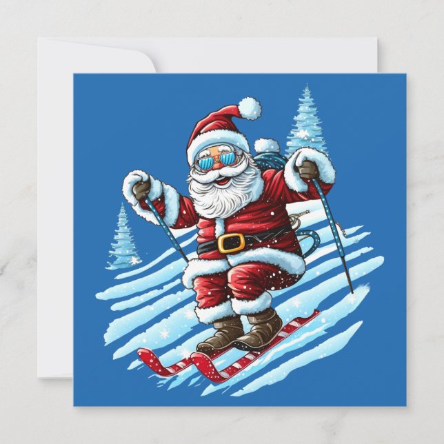 Ski Santa Grußkarte Feiertagskarte (Vorderseite)