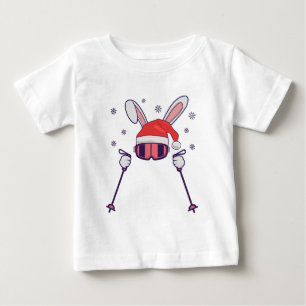Ski Santa Rabbit mit Weihnachtsmannmütze und Skist Baby T-shirt