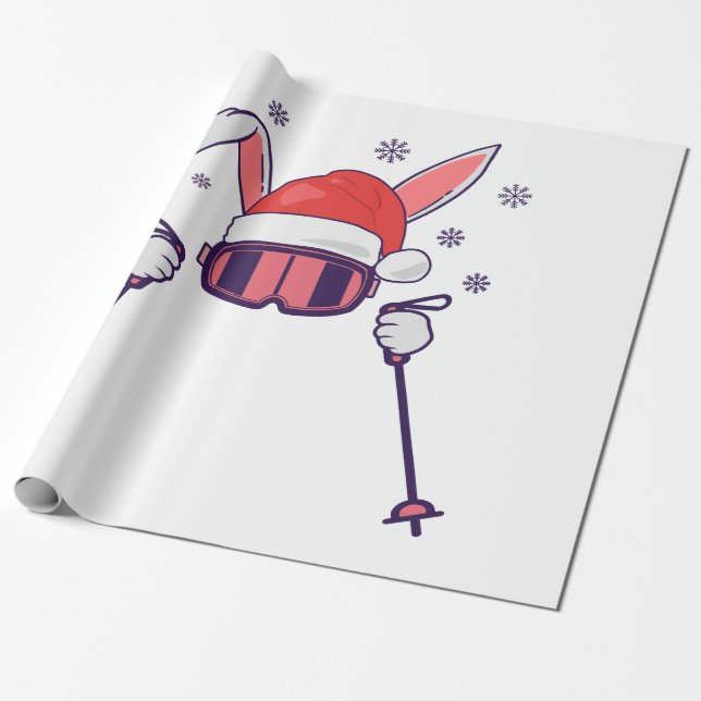 Ski Santa Rabbit mit Weihnachtsmannmütze und Skist Geschenkpapier (Ungerollt)