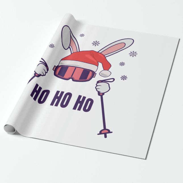Ski Santa Rabbit mit Weihnachtsmannmütze und Skist Geschenkpapier (Ungerollt)