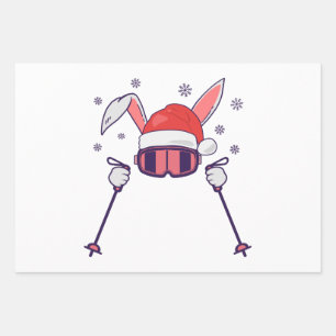 Ski Santa Rabbit mit Weihnachtsmannmütze und Skist Geschenkpapier Set